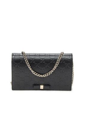 Gucci Signature Bow Chain Wallet Black Guccissima